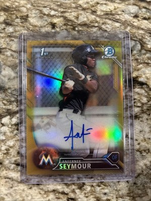 2016 Bowman Chrome ANFERNEE SEYMOUR 1st Gold Refractor Auto #01/50 Miami Marlins