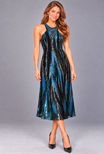 Express Forest Green Sequin Halter Open Back Lined A-Line Midi Dress XL NWT