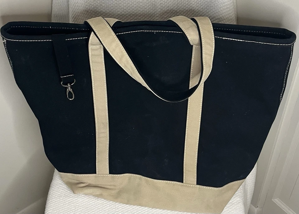 LANDS END-Vintage Black/Tan Canvas Boat Tote Bag Rare Color XL Open Top - Image 2 of 4