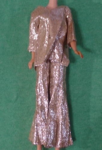 Vintage Barbie Clothes - Vintage Barbie CLONE Tan and Silver Pants Suit