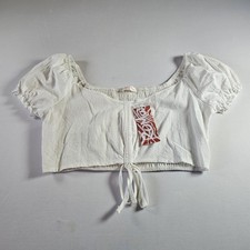 NWT ROMWE Womens Large Crop Top Corset Short Sleeve Fairy Romantic Puff Sleeve