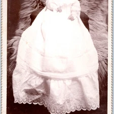 c1880s Unmarked Baby Boy Huge Christening Gown Fur Hair Cabinet Card Photo B5