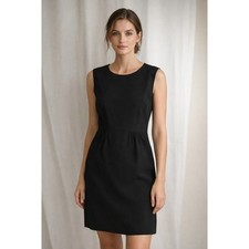 Theory Shayan Sheath Dress Black Silk Sleeveless Pleated Waist Size 4