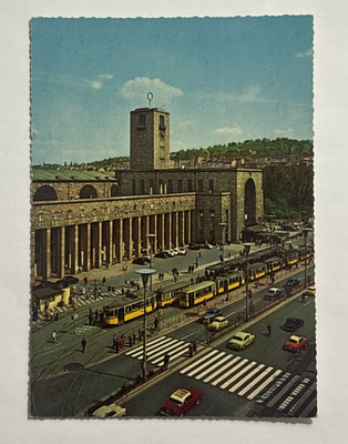 Hauptbahnhof Main Train Station Stuttgart Germany Postcard Aerial View Unposted