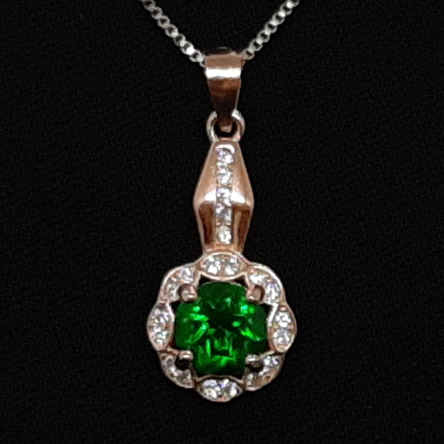 World Class .95ctw Green Topaz & White Sapphire 14K Rose Gold 925 Silver Pendant
