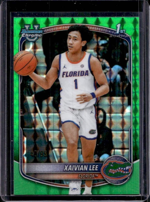 2025-26 Bowman Xaivian Lee Chrome Green Geometric Refractor 1st #/99 Gators