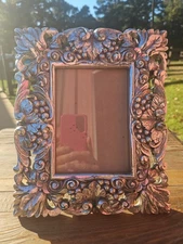 Heavy Highly Ornate Raised Leaves 5x7 Photo/Picture Frame Silver Beautiful