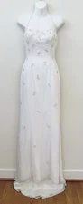 Vintage Formal Dress XS Wedding Bridal White Halter Tie Beaded Sequin Lace Up 
