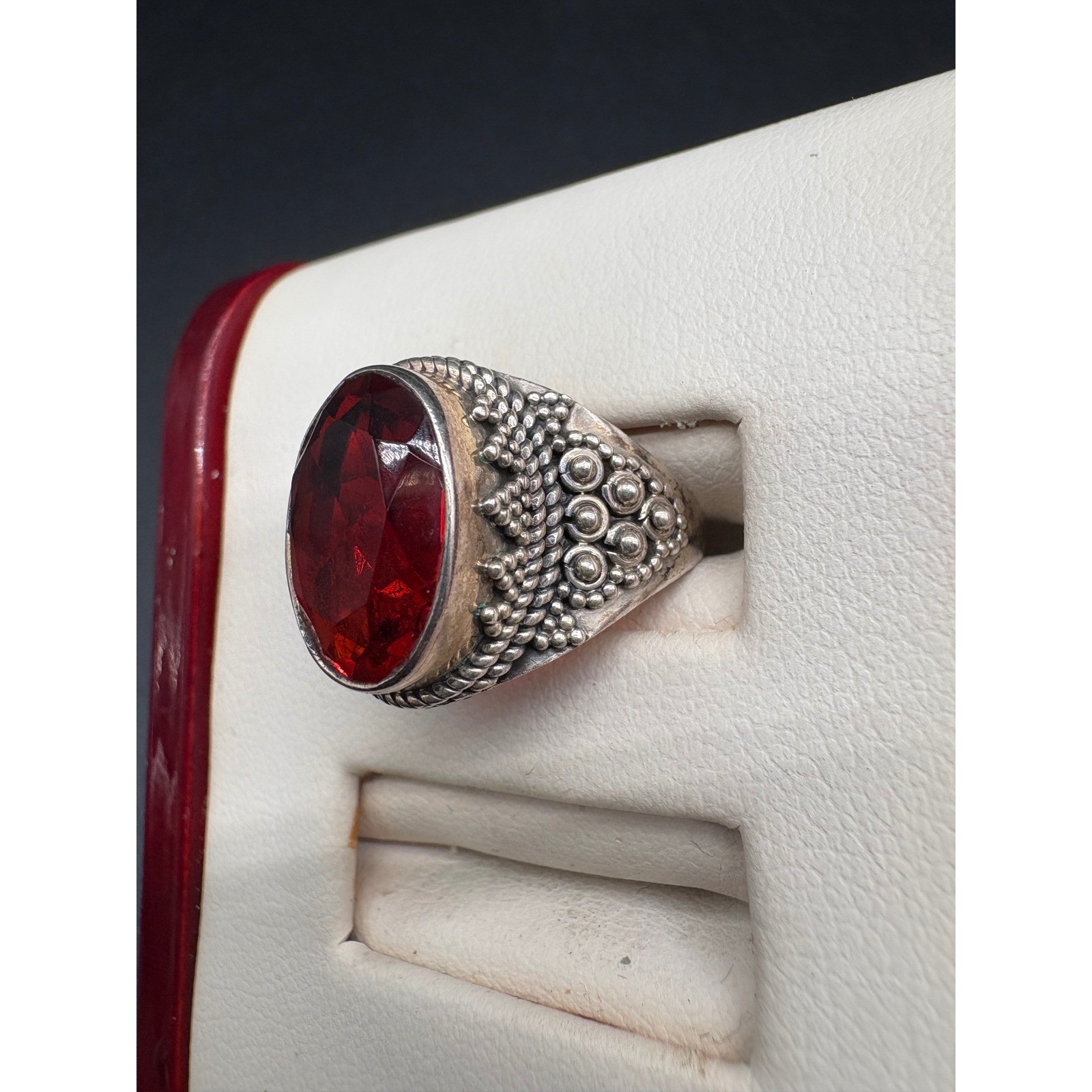 Oval Red Gemstone Statement Ring Sterling Silver … - image 4