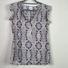 CAbi Damask Flutter Short Sleeve Blouse Women's Size Small #3074