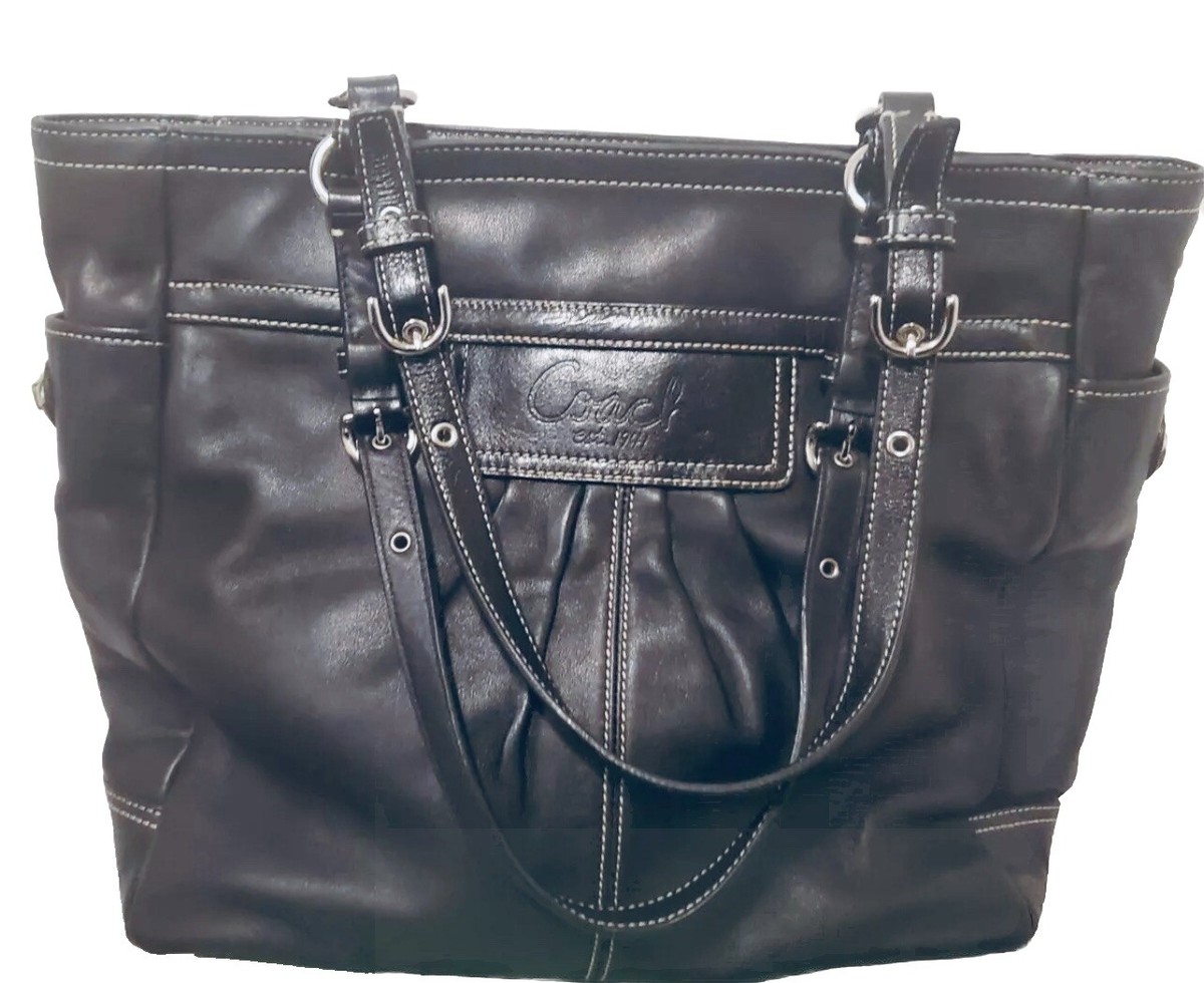 COACH SOHO SHOULDER SATCHEL TOTE BAG PLEATED BLACK LEATHER LARGE
