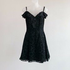 Zum Zum 90's Black Glitter Floral Dance Dress Off Shoulder Size 5/6 Made in USA