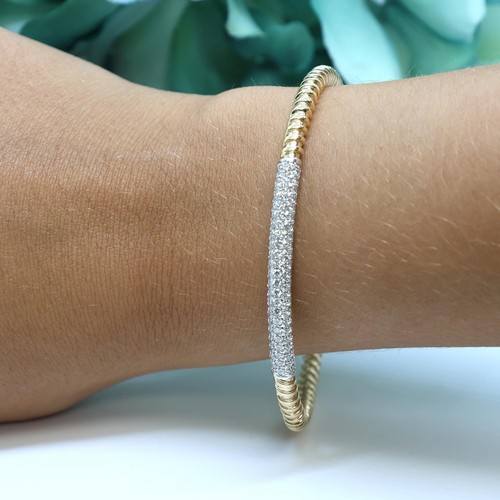 1.75 TW Diamond Twisted Bangle Bracelet 14K Gold Cuff Ladies Estate 7" - 第 6/9 張圖片