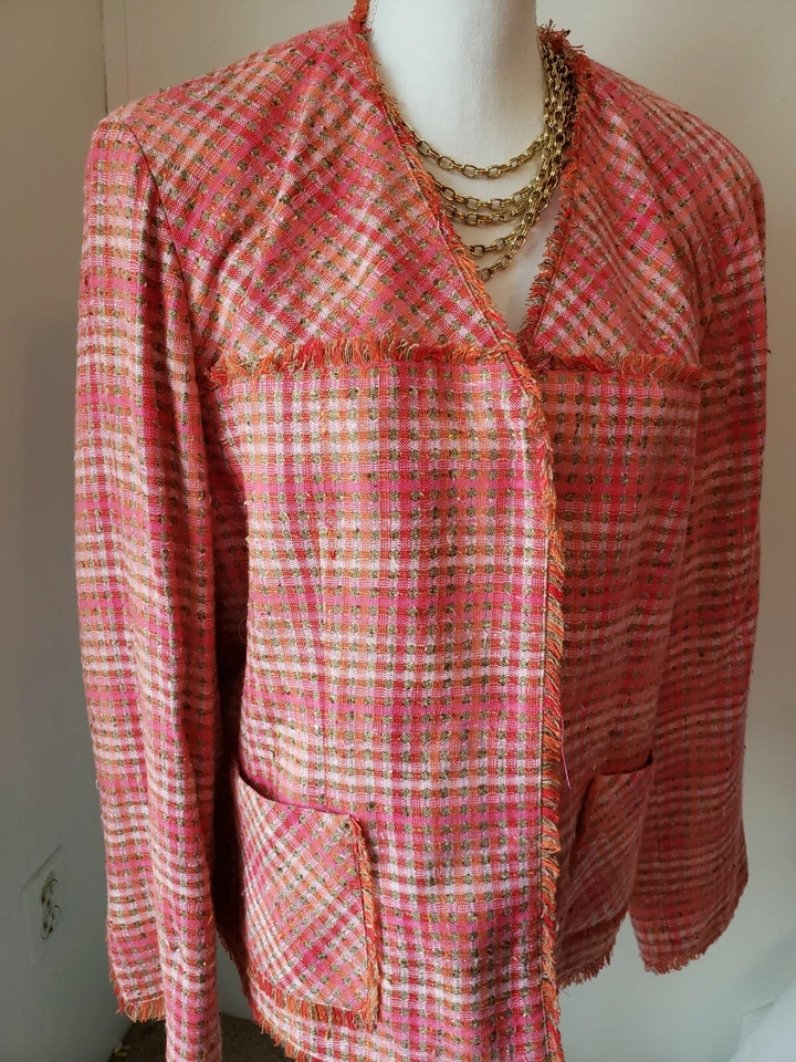Chaqueta Blazer Doncaster Collection Naranja Multicolor Tweed Flecos Seda 14W Plus Foto 3 de 4