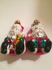 2 Lot Hand Blown Glass Santa Pair Rare Present Candy Cane