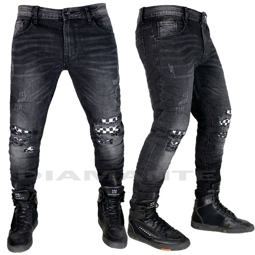 Jeans Uomo Denim Nero Pantaloni Strappati Foderati Elasticizzati Nuovo 1356  | eBay
