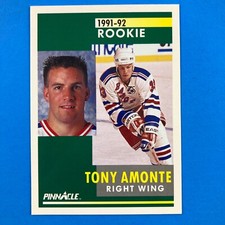Tony Amonte 1991-92 Pinnacle Rookie Card #301 NHL New York Rangers. rookie card picture