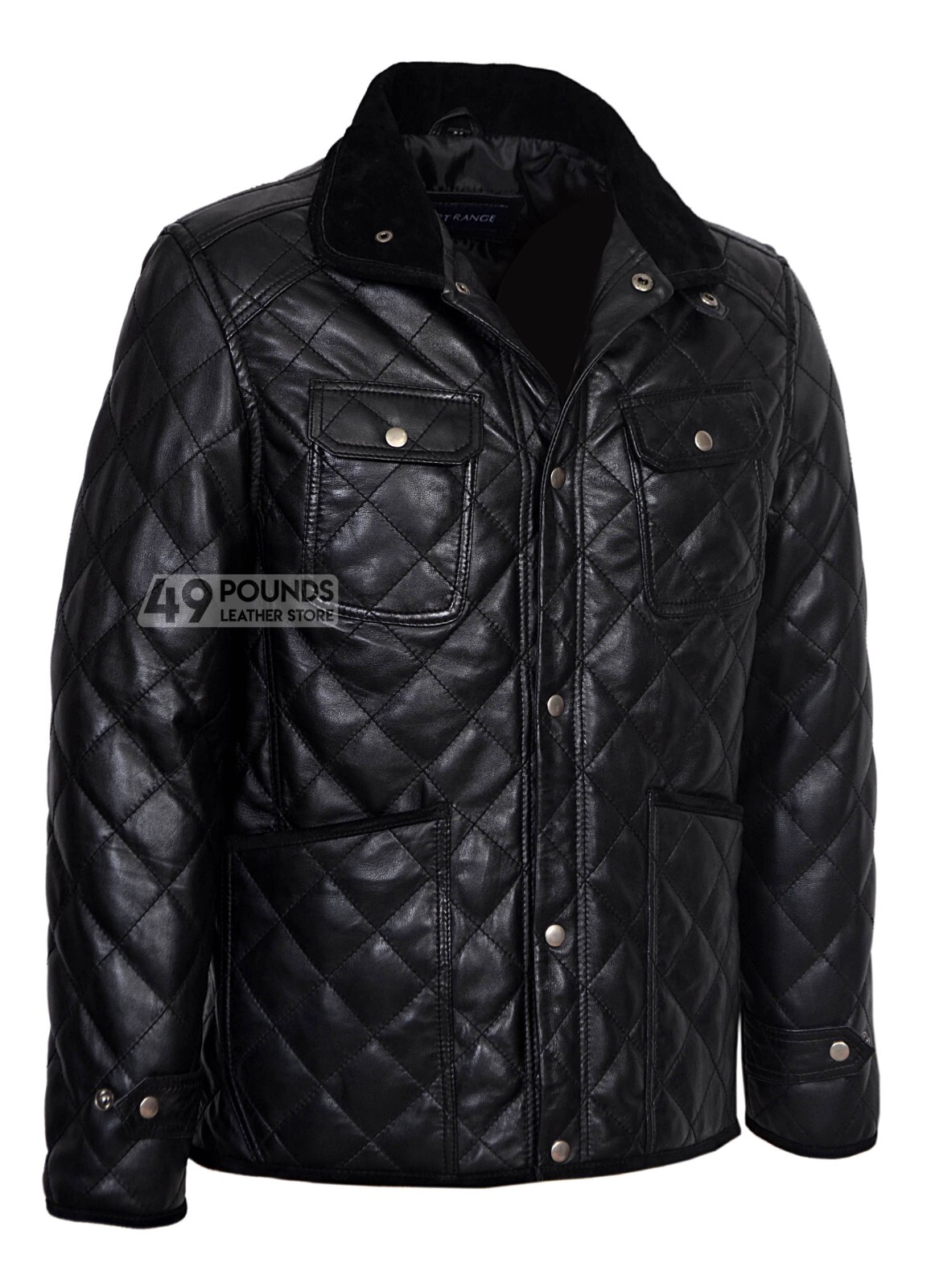 Men's Quilted Black Biker Jacket FUR Collar Vintage SOFT 100 LEATHER