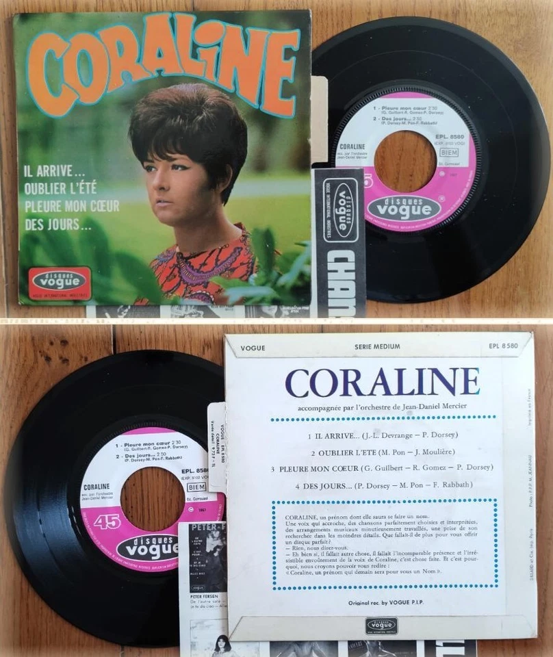 DISQUE VINYLE EP 45t RPM BIEM (7") CORALINE « Il arrive...» +3 POP France (1967) - Photo 1/1