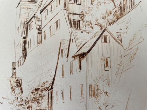 Vintage C. 1984 Framed European Architectural Drawing Illustration By H. Gross - Picture 4 of 14