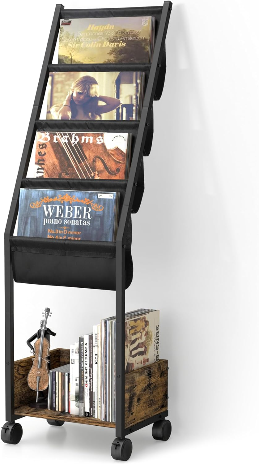 Vinyl Record Display Holder with 4 Tier Display Shelf Movable Rack 80 Albums