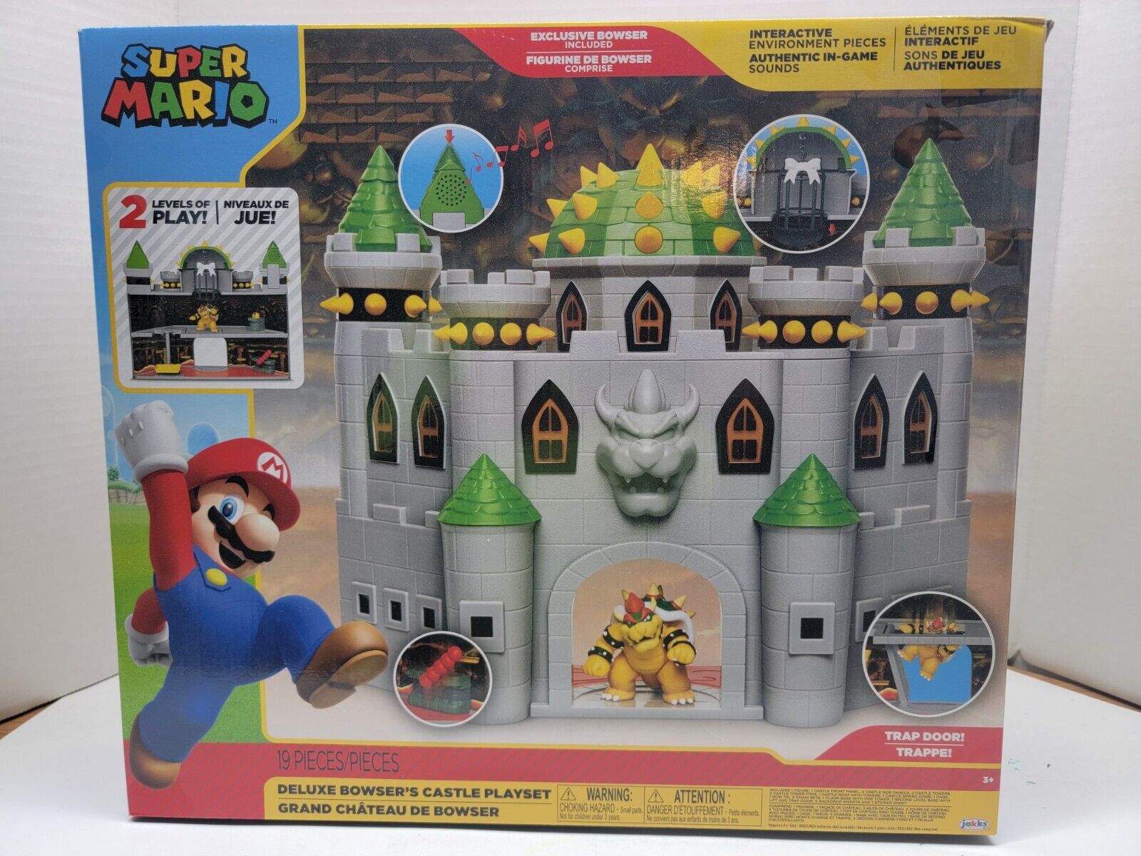 SUPER MARIO Nintendo Super Mario Deluxe Bowser Battle Playset with Lights  and Sounds, 2.5 Inch Bowser Action Figure Included