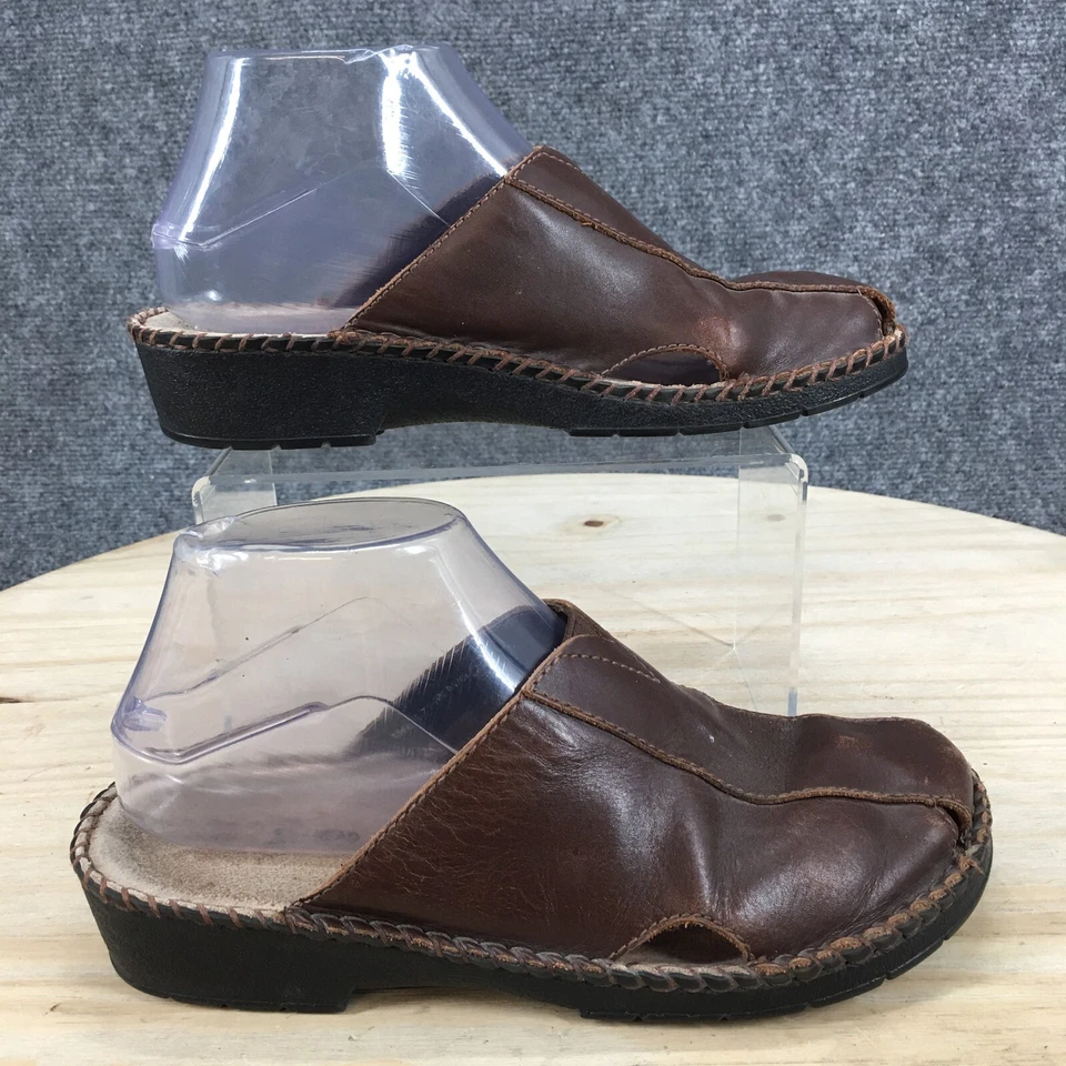 Zapatos Cabeza de Pato Mujer 7.5 W Anchos Zuecos Mules Sin Cordones Marrón 156202 Cuero Planos Foto 2 de 4