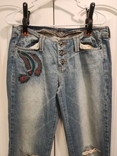 WOMEN'S SZ 29 HIPPIE EMBROIDERED BUTTON FLY LOW RISE BELL BOTTOM 70'S 80'S LOOK