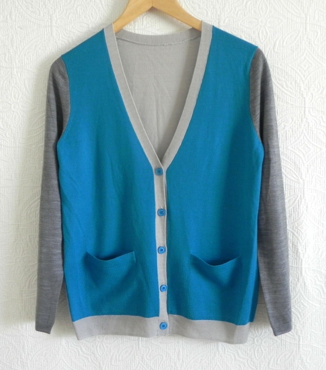 7th Ave Korean Designer Cardigan Wool Blend Color Block