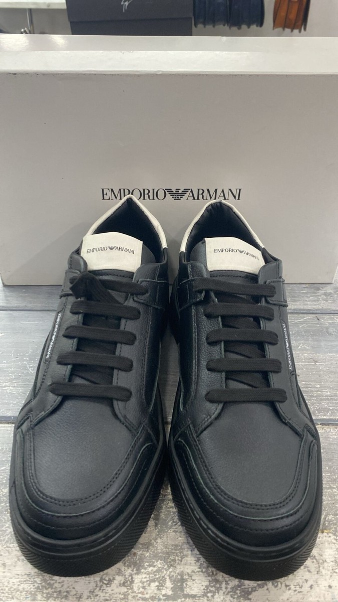 Emporio Armani Men's Sneakers Size EU 41 Black Leather (Sole 29 Cm