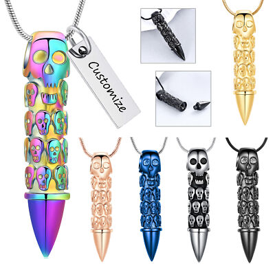 Skull Relief Urn Pendant Necklace for Cremation Ashes Keepsake Memorial Jewelry