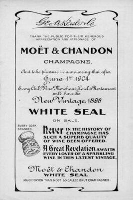 MOET CHANDON CHAMPAGNE NEW VINTAGE WHITE SEAL EVERY CORK BRANDED HOTEL MERCHANT