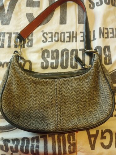 Mini sac à main hobo sac bandoulière vintage en tissu sergé chevrons G3J-9398 - Photo 1 sur 3