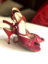 Latin tango shoes red snakeskin print leather length 23cm heel 7cm
