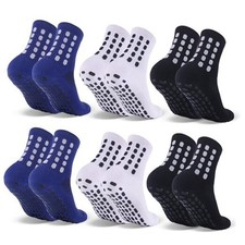 6 Pairs Kids Grip Soccer Socks Medium 6 Pairs, 2black  2white  2blue