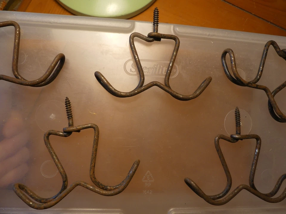Antique Wire Closet Coat Hooks Double Sided Screw Type Set of 5 - Image 3 of 4