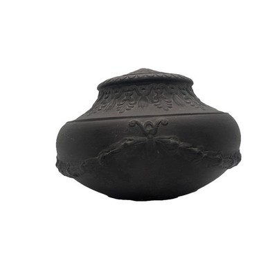 Antique English Black Basalt Porcelain Neoclassical Sugar Bowl Pot Lid (Flaws)