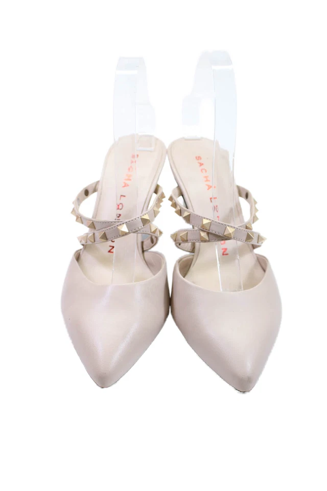 Sandalias Sacha London para mujer de cuero con punta tachonadas deslizables beige talla 8 Foto 2 de 4