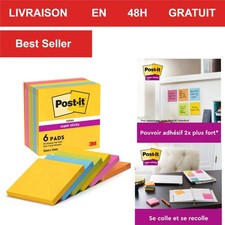 Post-it Notes Autocollantes Super Sticky - Pack de 6 Blocs - Couleurs Carnival