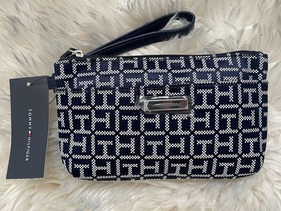 Tommy Hilfiger wristlet clutch fabric upper blue/ white