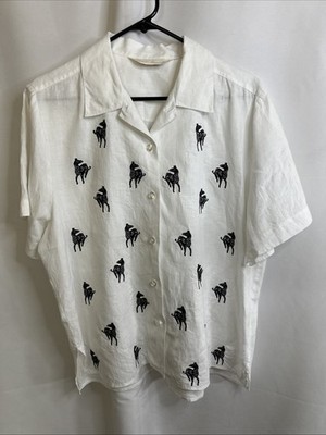 Vintage Peter Martin Ladies White Linen Blouse Embroidered Sz- 10 #5743 Read