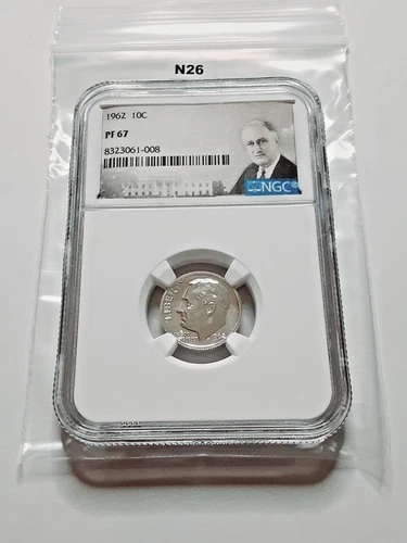 1962 NGC PF67 90% PROOF SILVER ROOSEVELT DIME 10C Portrait Label!    N26