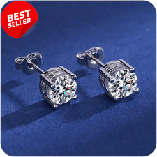 925 Sterling Silver Diamond Stud Earrings for Women Classic Sparkle Gift - US