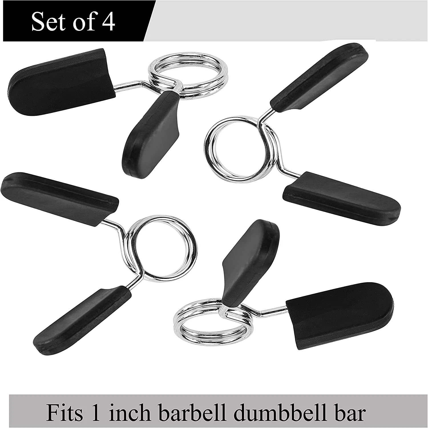 4 Pack 1 Inch Barbell Spring Clip Collars for Weight Plates and Dumbbells