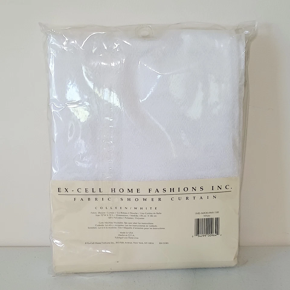 NOS Ex Cell 时尚 Colleen 织物白色浴帘郁金香花边 70x72 — 第 3/4 张图片