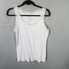 Faded Glory Shirt Womens Large White Lace Trim Ribbed Tank Top Y2K 90s Feminine