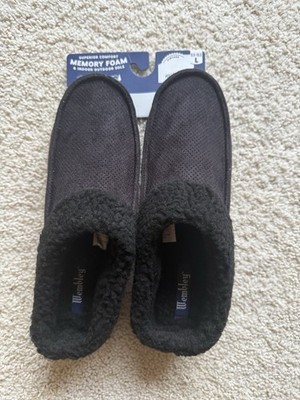 New Wembley Mens 9.5-10.5 Soft Memory Foam Black Slippers shoes In/Outdoor Sole