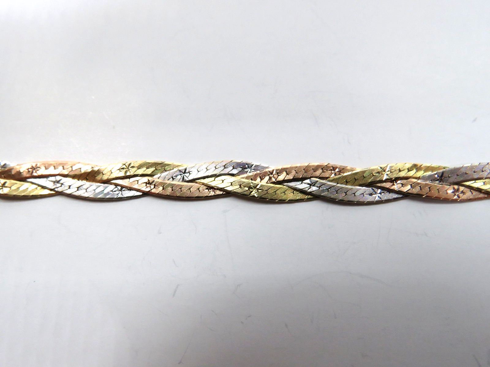 14K GOLD Braided Herringbone CHAIN NECKLACE 16-3/… - image 12