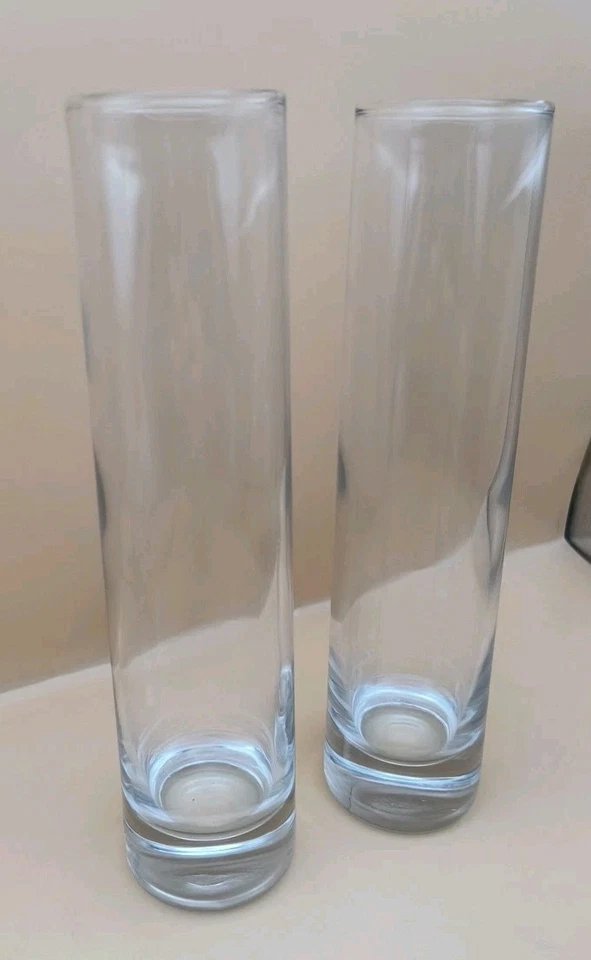 (2) Par de jarrones cilíndricos de vidrio transparente Libbey, 7,5" hechos en EE. UU. Foto 3 de 4