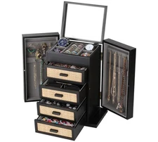 Jewelry Organizer, Rattan Jewelry Box, 5 Layer Wooden Jewelry Organizer Box w  